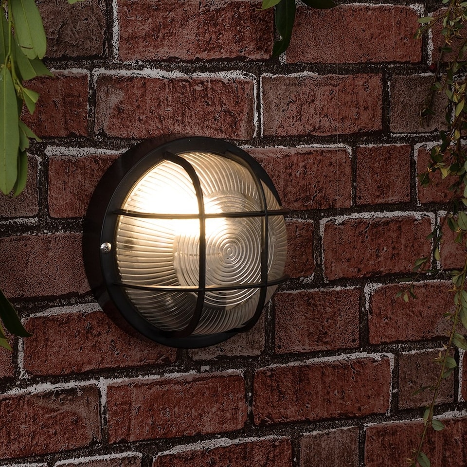 image 1 of ValueLights Pendle Matte Black Bulkhead Outdoor Wall Light & Bulb | Black