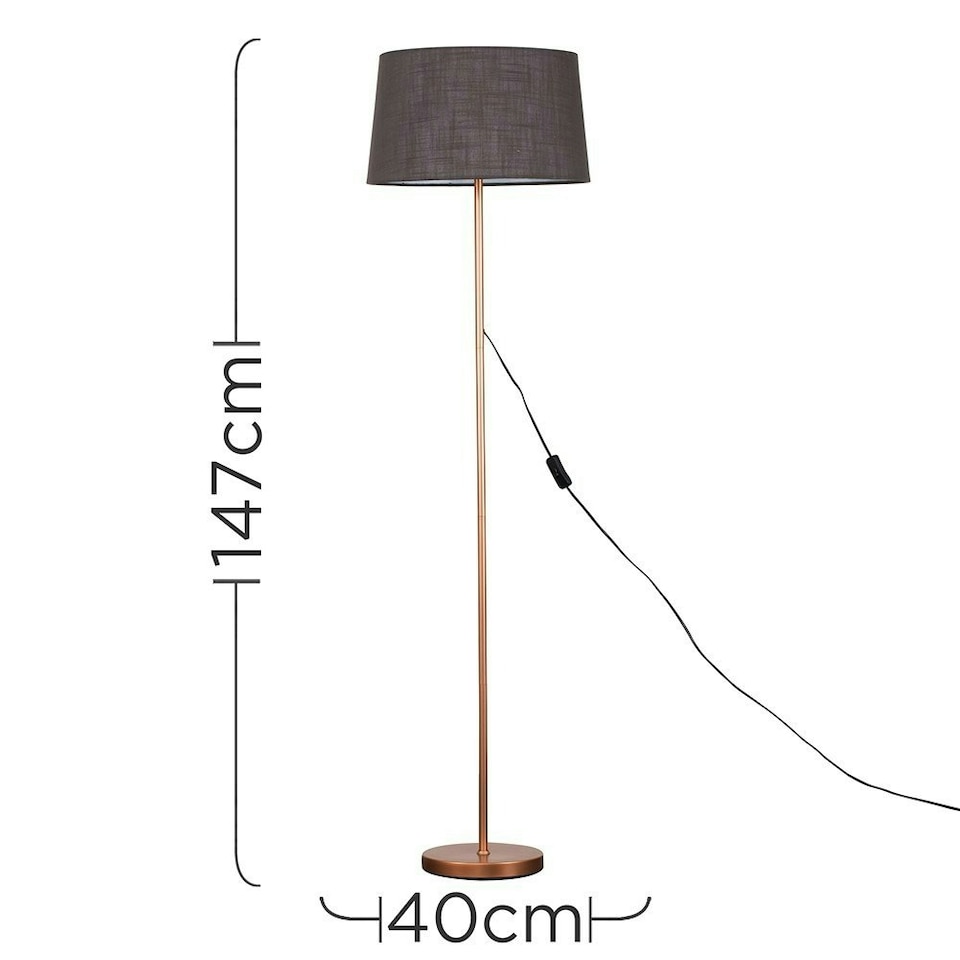 image 1 of ValueLights Charlie Copper Floor Lamp Grey Doretta Shade