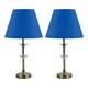 image 1 of Set of 2 Antique Brass Lamps with Facet Detail and Royal Blue Shades Bronze | Blue