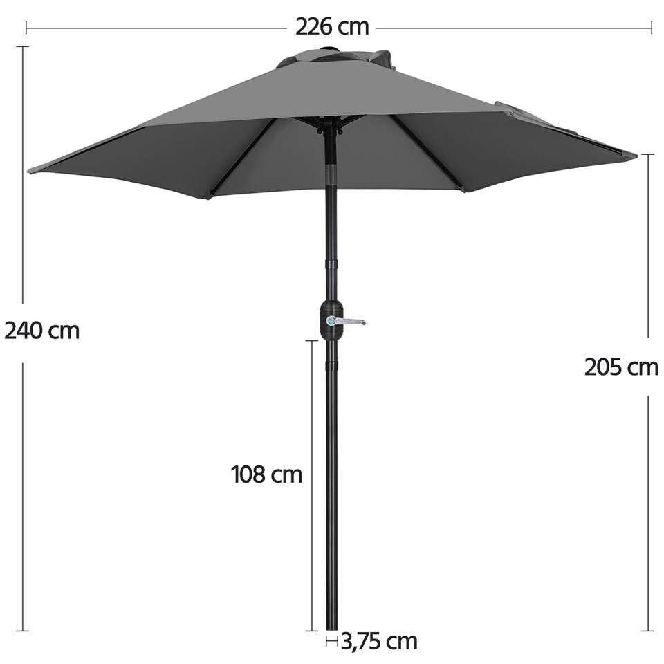 image 1 of Yaheetech 226 cm Patio Umbrella Market Umbrella with 6 Ribs-Grey