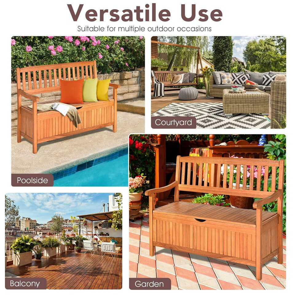 image 1 of COSTWAY Multifunctional Patio Storage Bench W/ Liner Brown