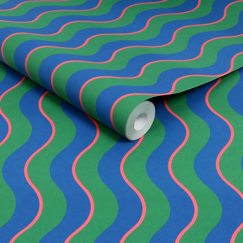 image 1 of Envy Making Waves Neon Nights Blue Stripe Wallpaper Green | Green