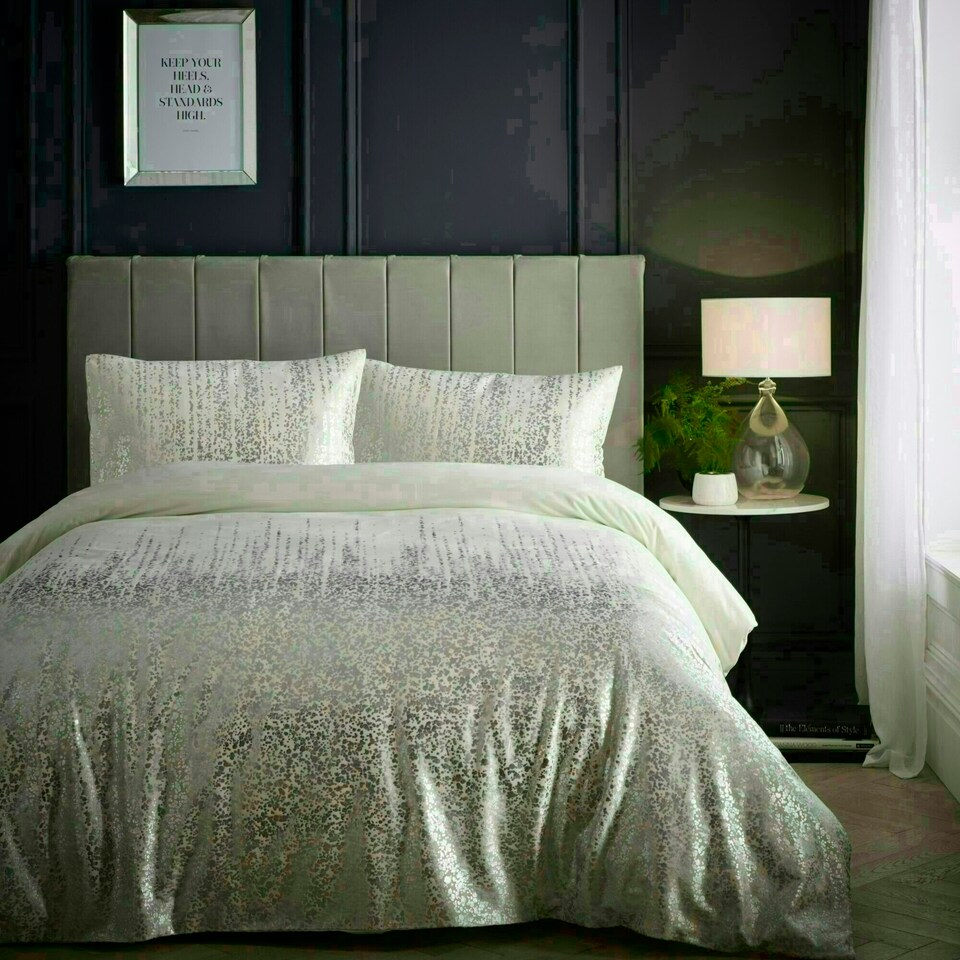 image 1 of Portfolio Home Marseilles Printed Velvet Metallic Duvet Cover Set With Pillow Cases Black | King
