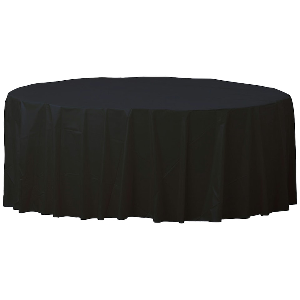 image 1 of Amscan Round Plastic Party Tablecover - Black - One Size