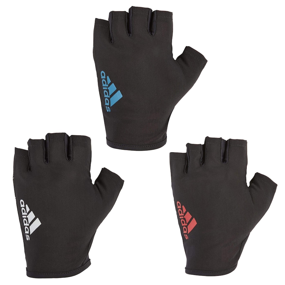 image 1 of Adidas Men's Half-Finger Essential Weightlifting Gloves — Suede Palm, Strap-Free Elastic Wrist | White | White | S