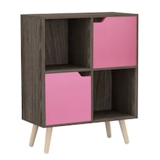 Anthracite Oak 4-Cube Storage Unit with 2 Wooden Doors and Legs | Pink | Pink & Pine | 1