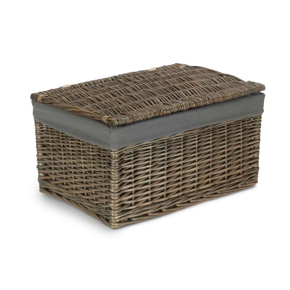 image 1 of Antique Wash Finish Storage Hamper with Grey Sage Lining | Brown | Brown | M