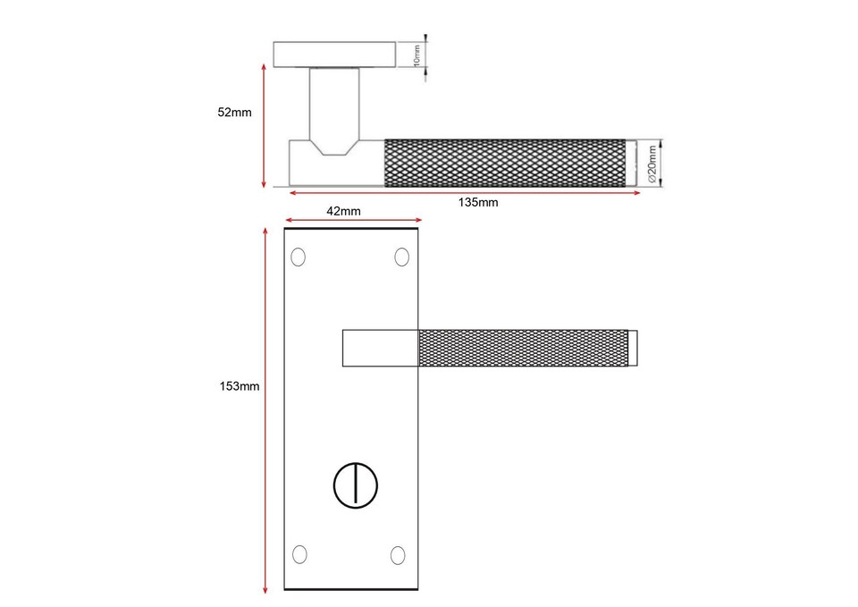 image 1 of Golden Grace Victorian T-Bar Knurled Bathroom Lock Door Handle Set Matt Black Finish with Spindle and Screws - 150mm