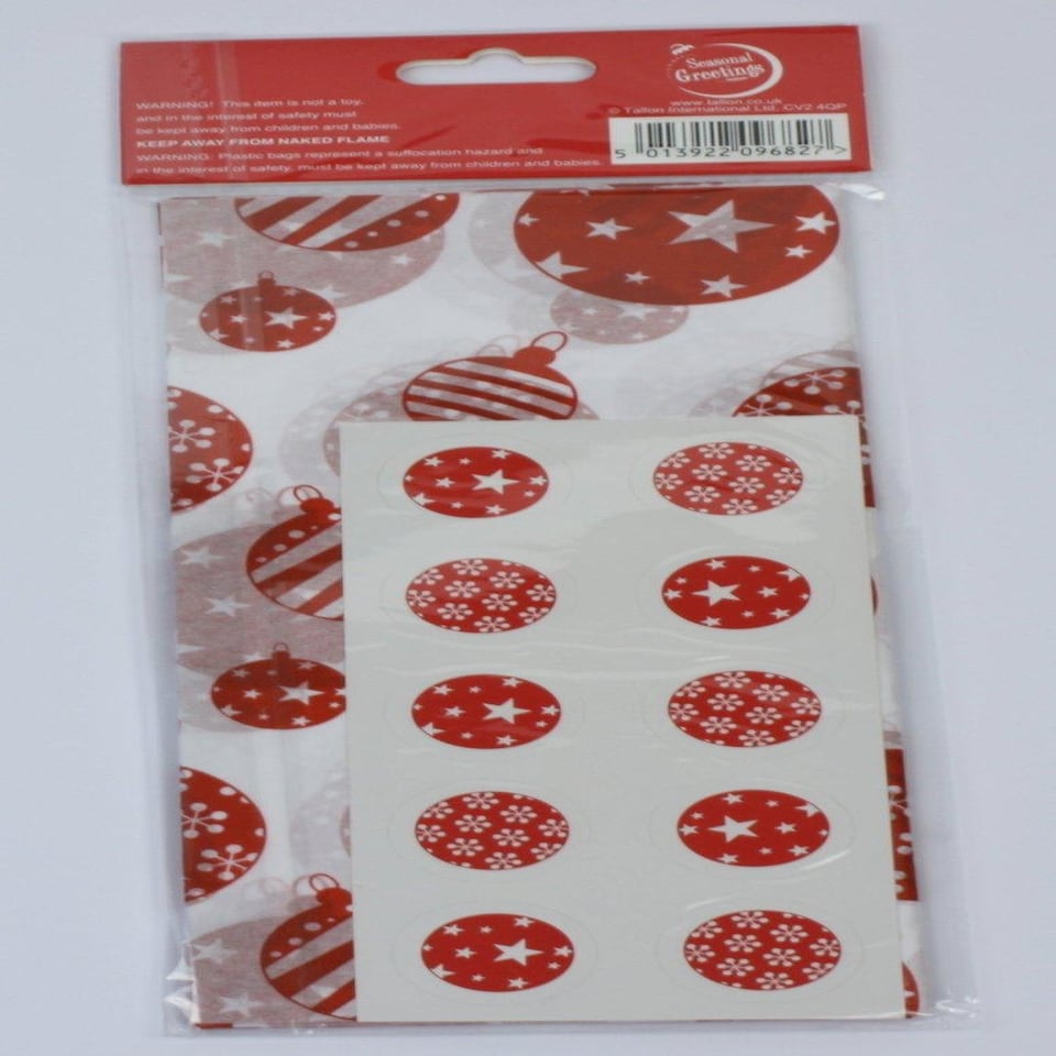 image 1 of 5 Sheets Christmas Tissue Giftwrap with 10 Stickers - Assorted Designs