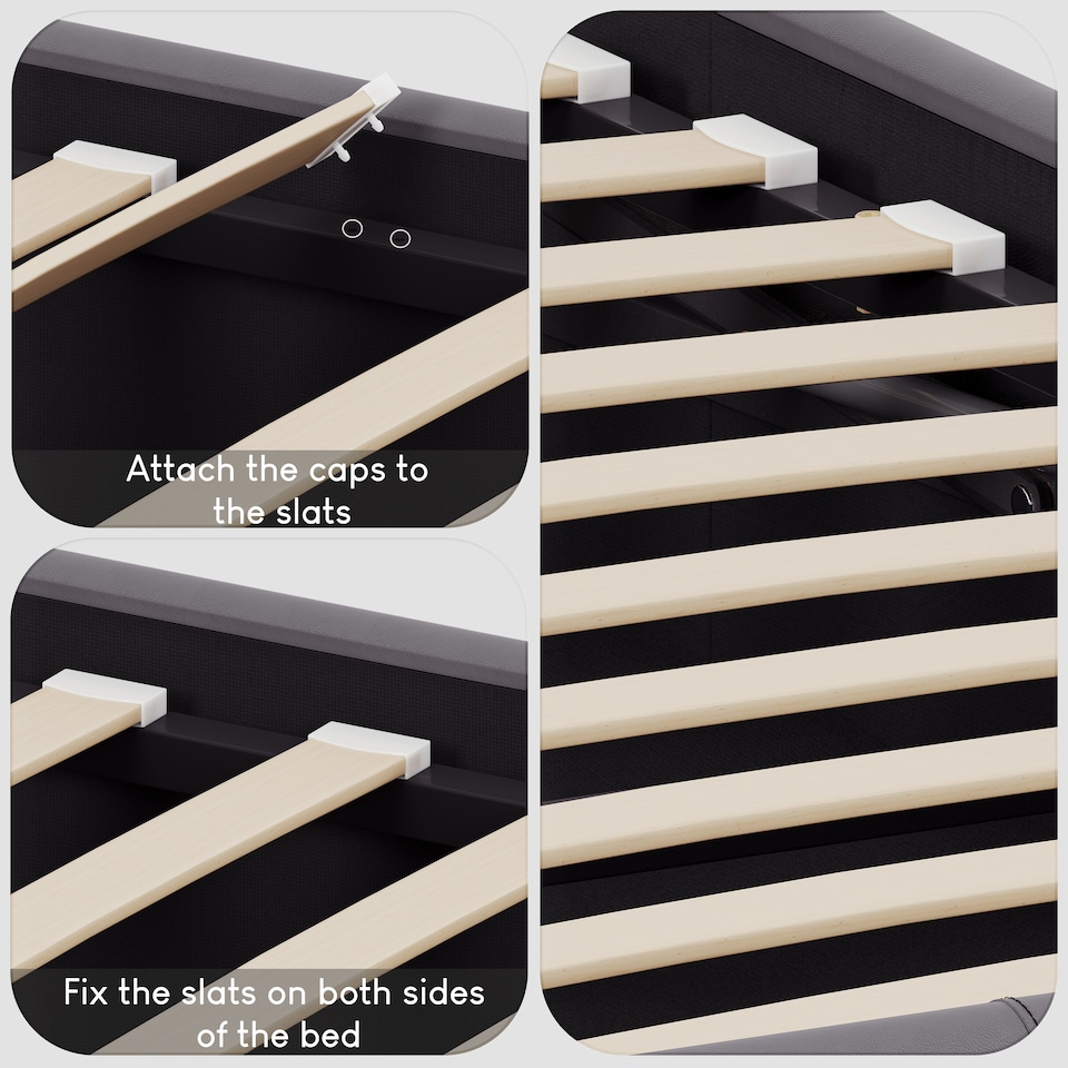 image 1 of Vida Designs Lisbon 3ft Single Bed Faux Leather, Grey, 90 x 190cm