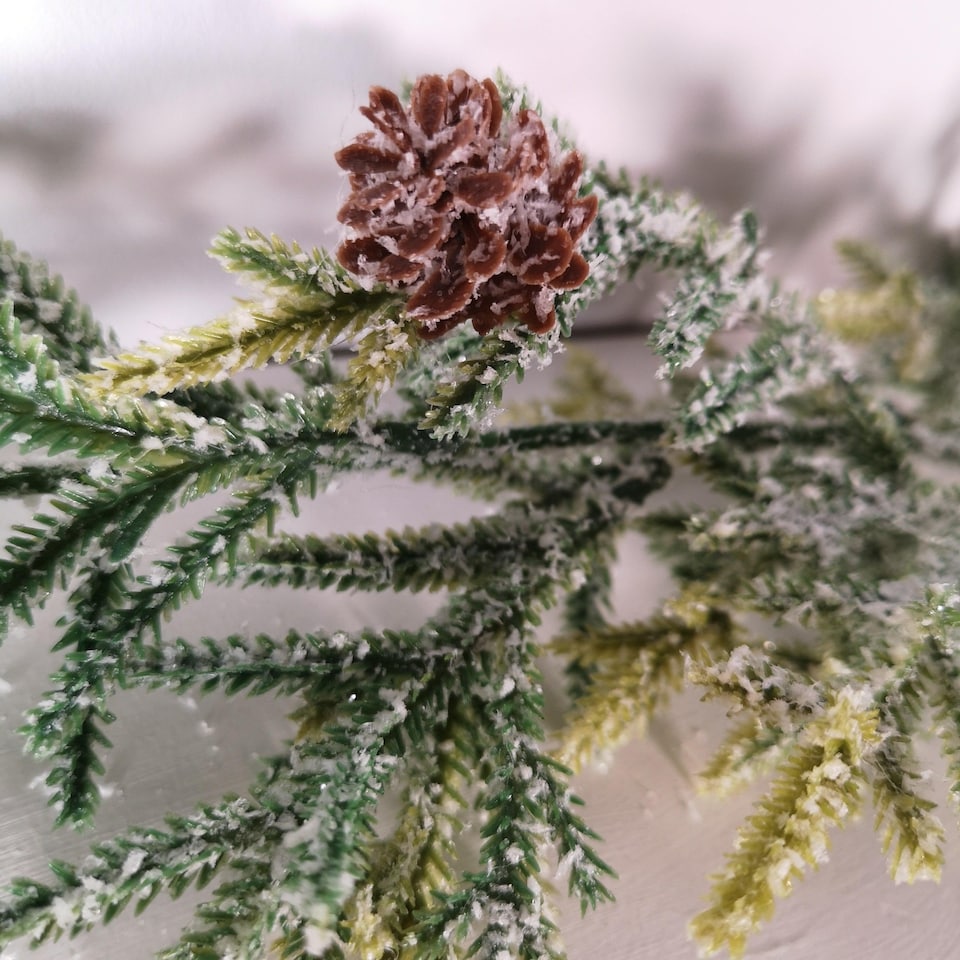 image 1 of 160cm Realistic Look Christmas Green Spruce Garland with Frosting and Plastic Pine Cones