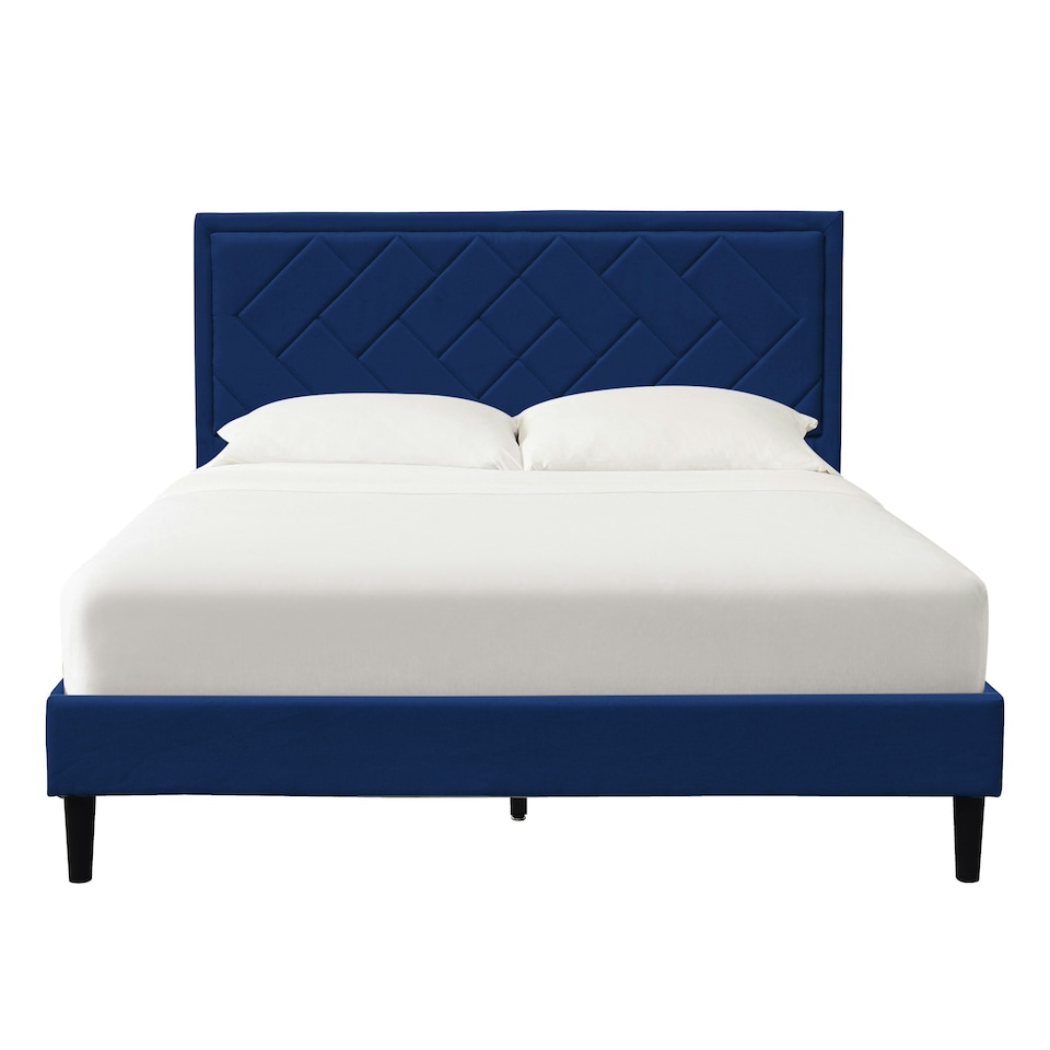 image 1 of 4ft6 Double Fabric Bed Frame With Padded Headboard In Blue