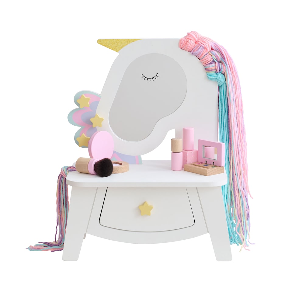 image 1 of Teamson Kids Unicorn Vanity Set with Mirror, Drawer & Pretend Makeup