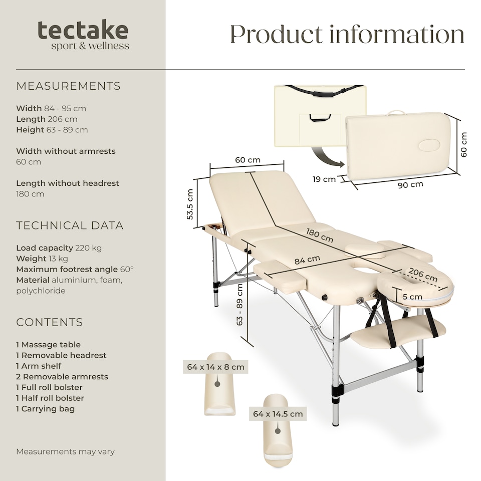 image 1 of Massage Table Set Massage Bench Massage Table Massage Bed Cosmetic Lounger Bag Bolsters Head And Armrests | Cream | beige | 1