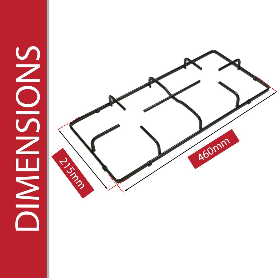 image 1 of SPARES2GO Pan Support Stand Burner Grate for Bush AG60GNSS AG60GNW Gas Hob Cooker x 1 460mm x 215mm