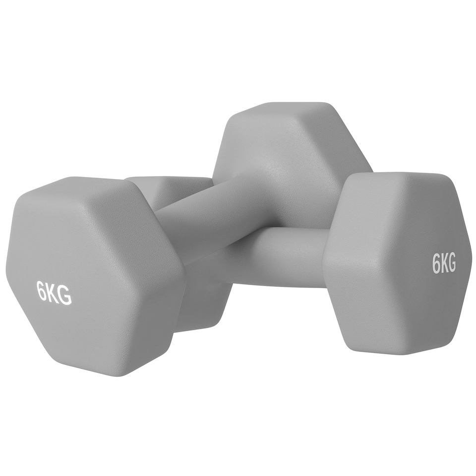 image 1 of SPORTNOW Set of 2 Hexagonal Dumbbells Weights Pair, 2 x 6kg, Grey