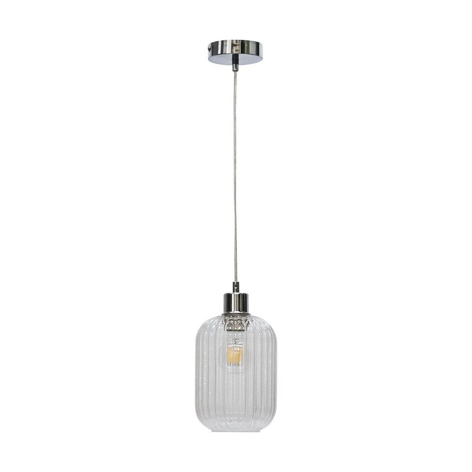 image 1 of Batley - Clear Ribbed Glass with Chrome Pendant Fitting | Clear | Clear | 1