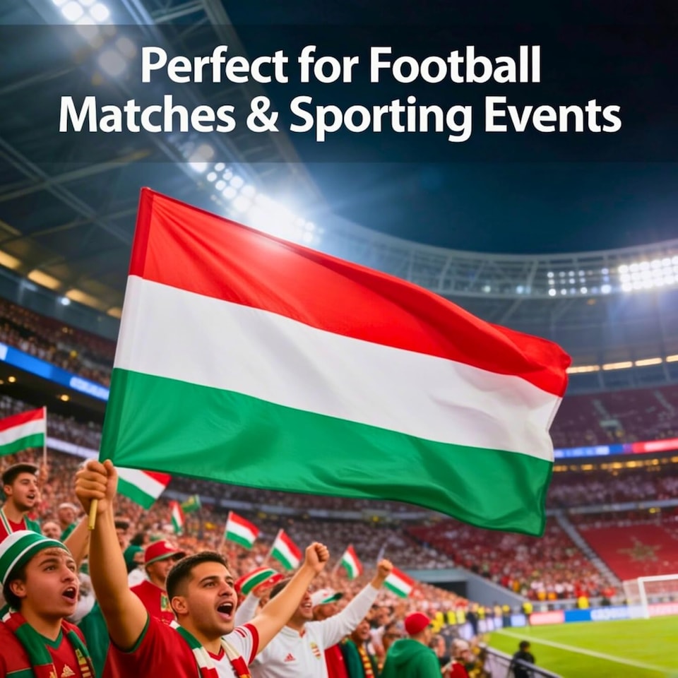 image 1 of Hungary Flag 5ft x 3ft with Brass Eyelets – Polyester Hungarian Flag Banner for Football Matches, National Celebrations, Home & Garden Display | Multi