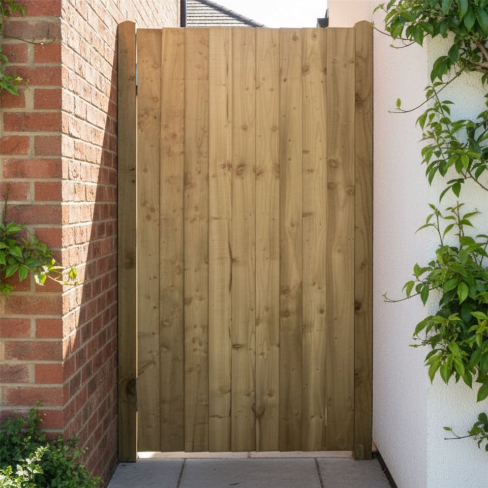 image 1 of Flat Top Wooden Garden Gate 6ft x 3ft Feather Edge Fully Framed Treated Door