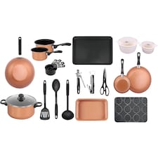 Gr8 Home Copper 21pc Kitchen Cookware Set Pots & Pans Saucepans Utensils Bakeware Starter