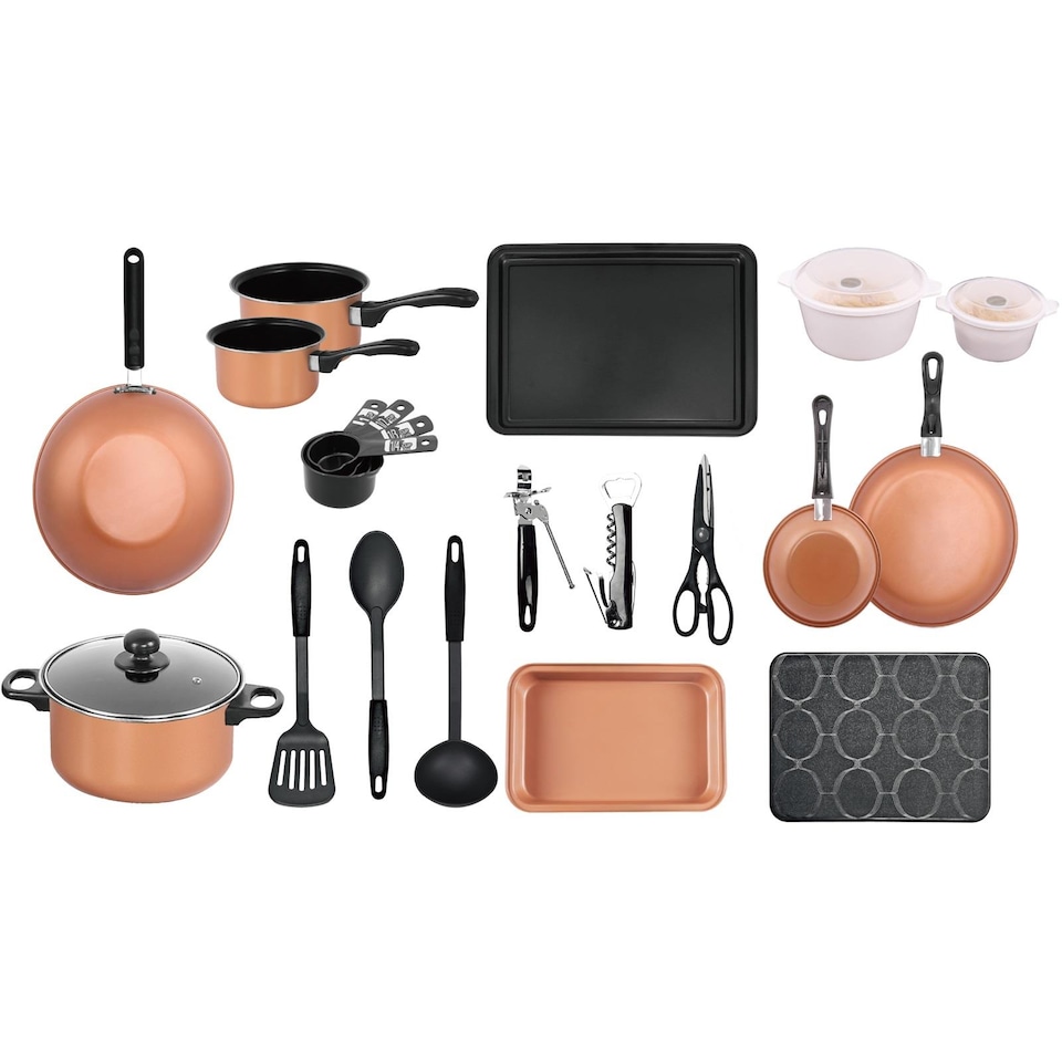 image 1 of Gr8 Home Copper 21pc Kitchen Cookware Set Pots & Pans Saucepans Utensils Bakeware Starter