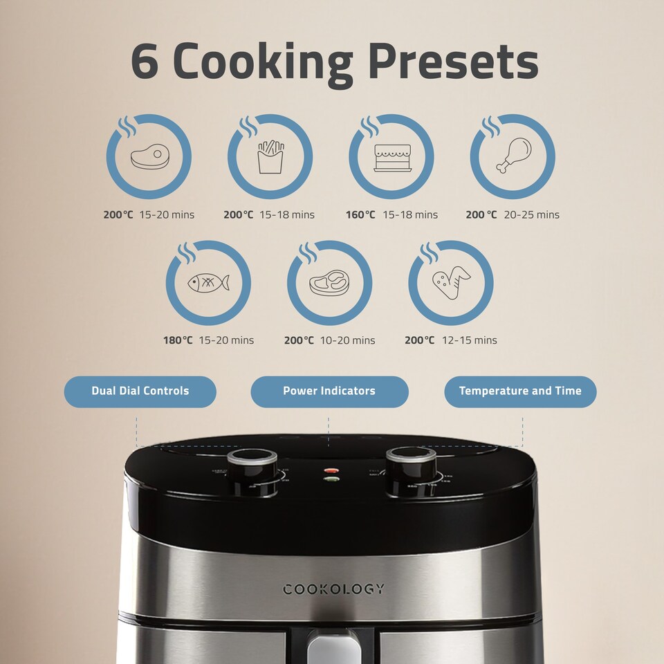 image 1 of Cookology 7.2L Air Fryer with Single Zone & Mechanical Controls - CAF72MA Stainless Steel