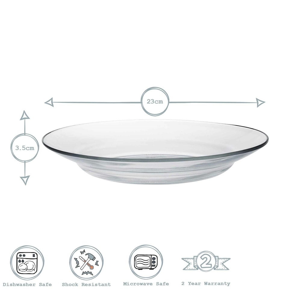 image 1 of Duralex Lys Glass Soup Plates Dishes - Tempered, Heat Resistant - 230mm - Pack of 6 Clear