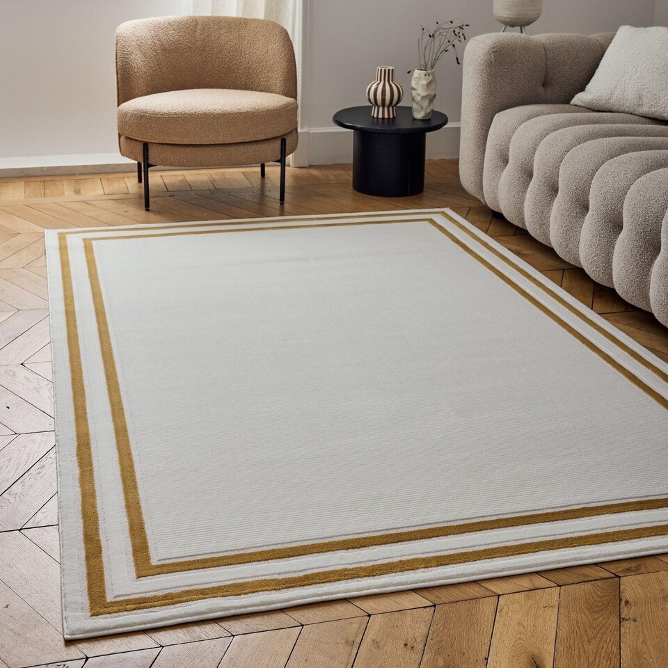 image 1 of The Rugs Carmel Collection Bordered Area Floor Rug Runner Soft Pile Living Room Bedroom