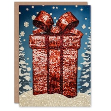 Sequin Wrapped Gift Present Winter Snowflakes For Her Woman Christmas Card