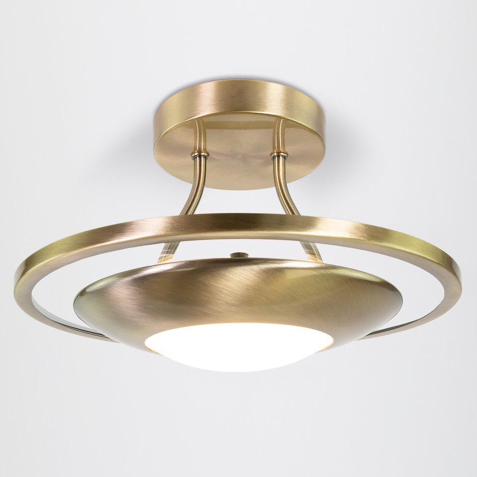image 1 of Modernistic Semi Flush Energy Saving LED Ceiling Light Fitting in Antique Brass | Gold
