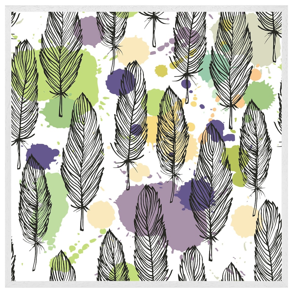 image 1 of Spotted coloured feather pattern, background (Picture Frame) White | XL