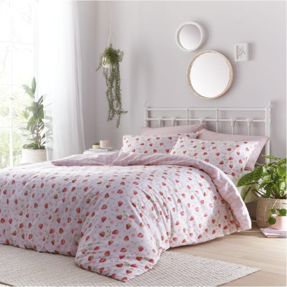 image 1 of Portfolio Home Strawberry Fields Floral Check Bedding Duvet Cover Set Pink | Single