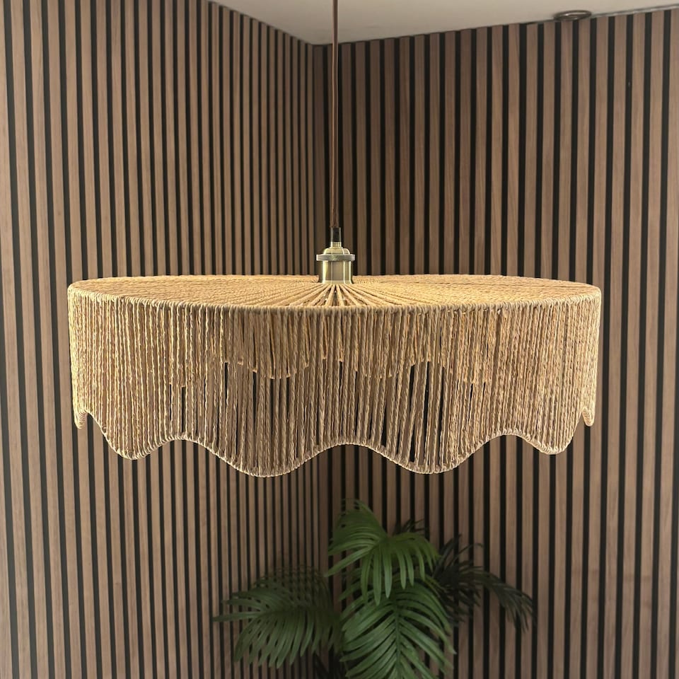 image 1 of CGC Francesca Large 60cm Natural String Round Scallop Woven Easy-Fit Lampshade