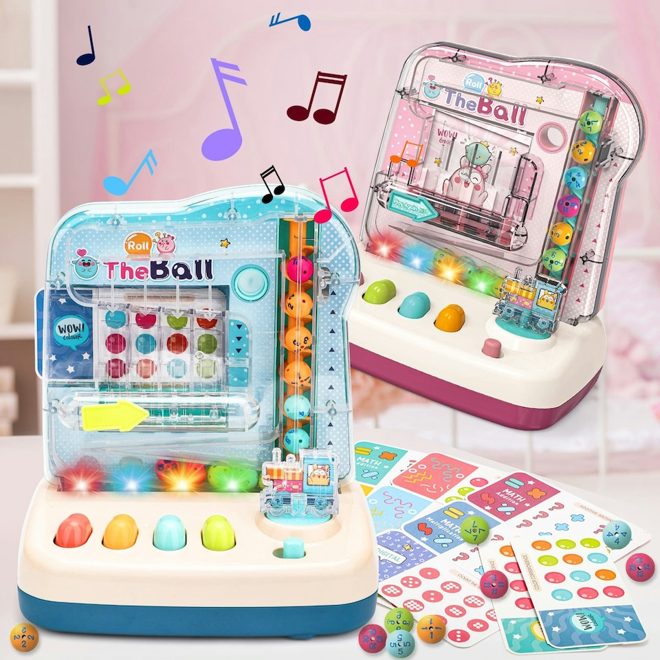 image 1 of Music & Light Educational Ball Roll Toy - Interactive Train Playset with 6 Colourful Balls, Lights, Music, Number & Colour Learning, Coordination-Building Toddler Toy (Blue)