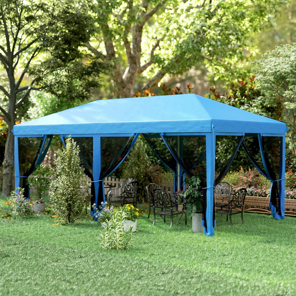 image 1 of Outsunny 6 x 3(m) Pop Up Party Tent Canopy with 6 Removable Sidewalls Blue