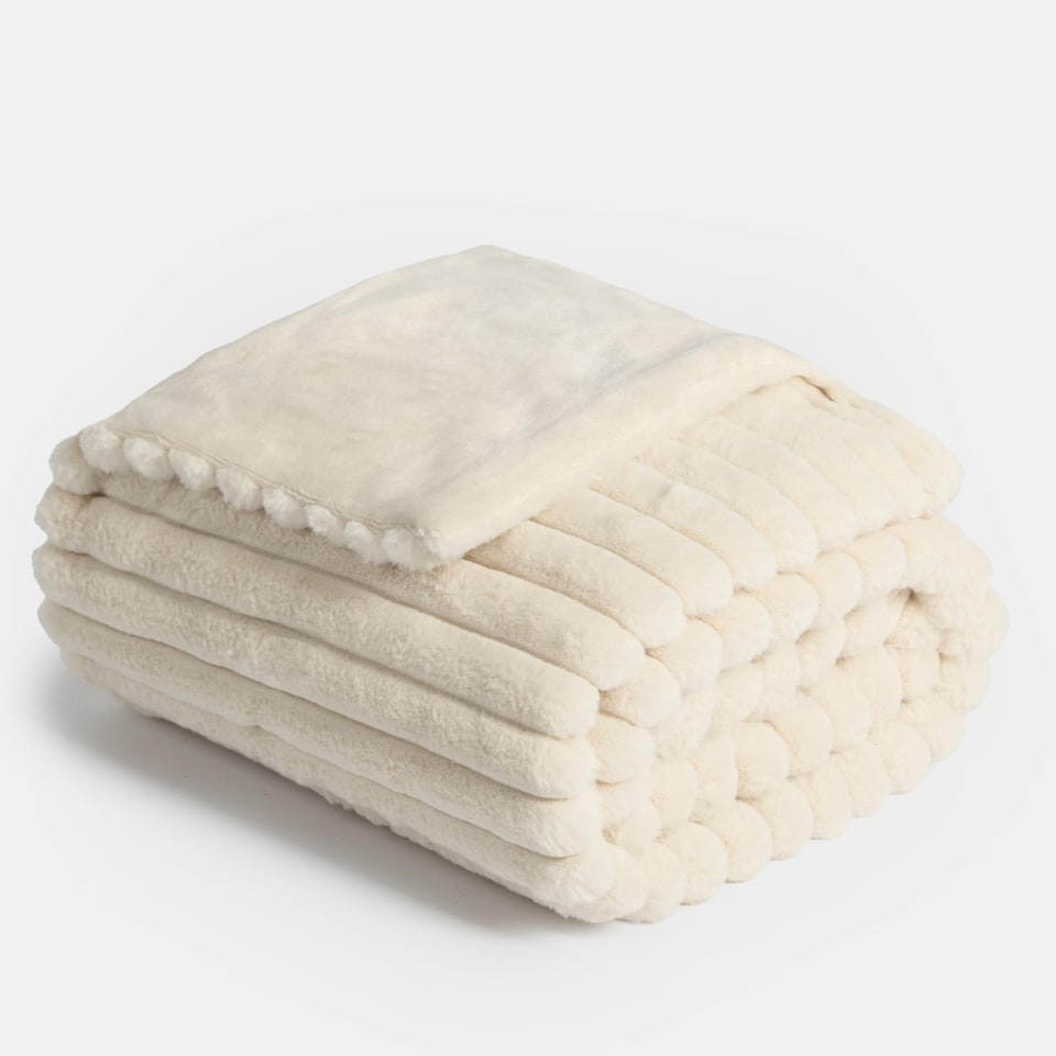 image 1 of OHS Faux Fur Ribbed Fleece Throw Blanket Winter Warm Supersoft