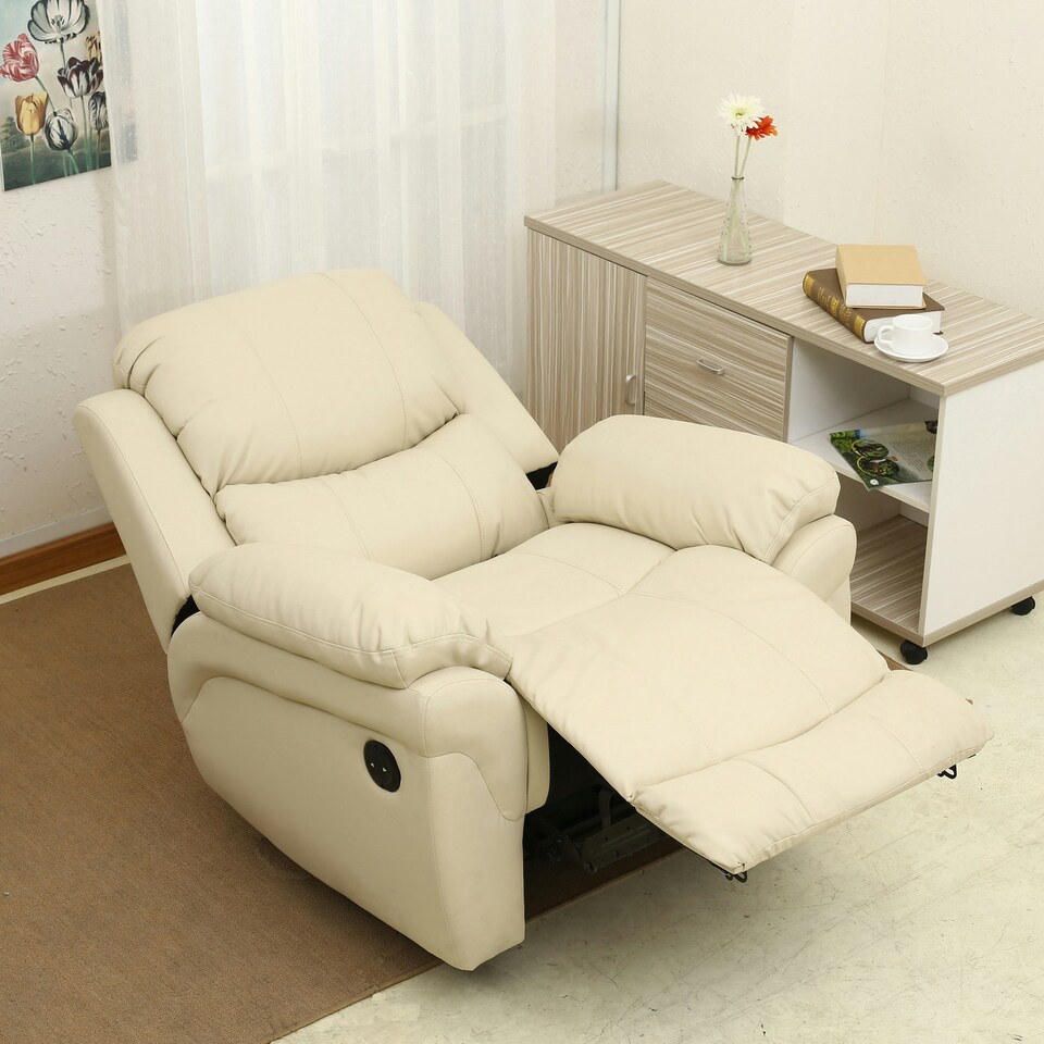image 1 of Madison Electric Bonded Leather Automatic Recliner Home Lounge Chair (Cream)