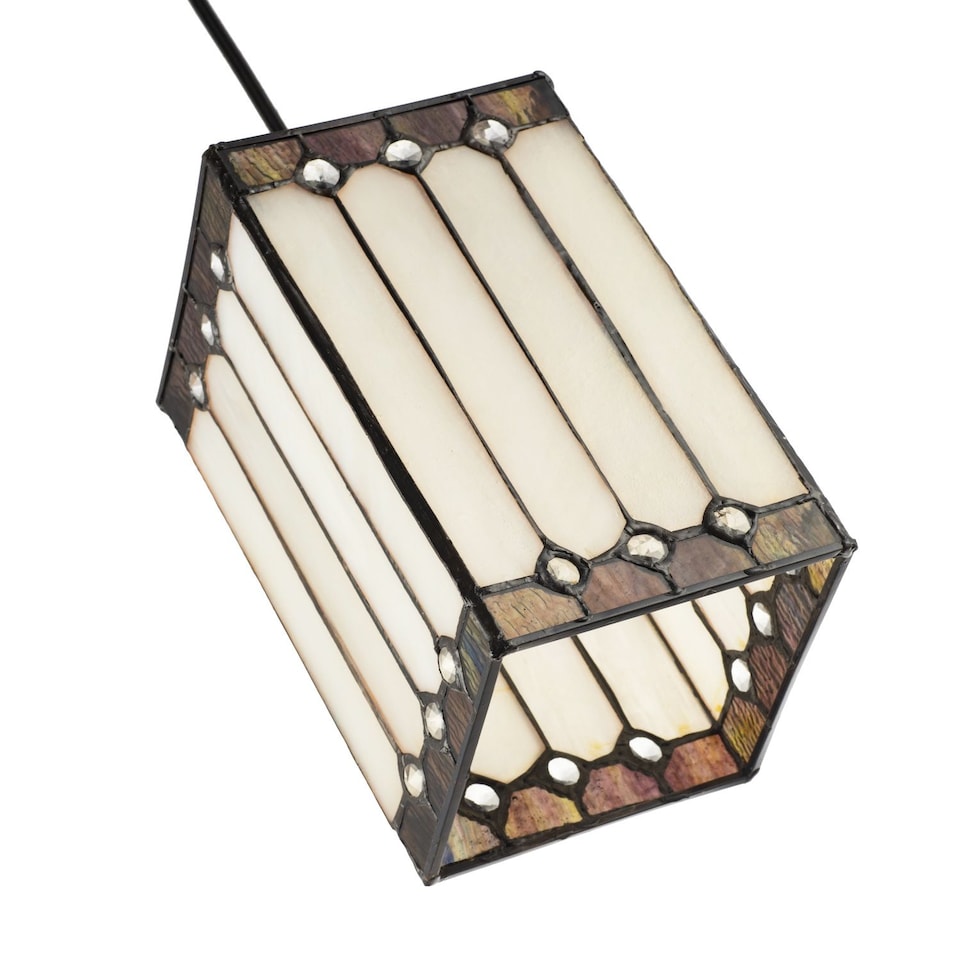 image 1 of Square Lantern Opal White Stained Glass Tiffany Pendant Shade with Clear Beads | White