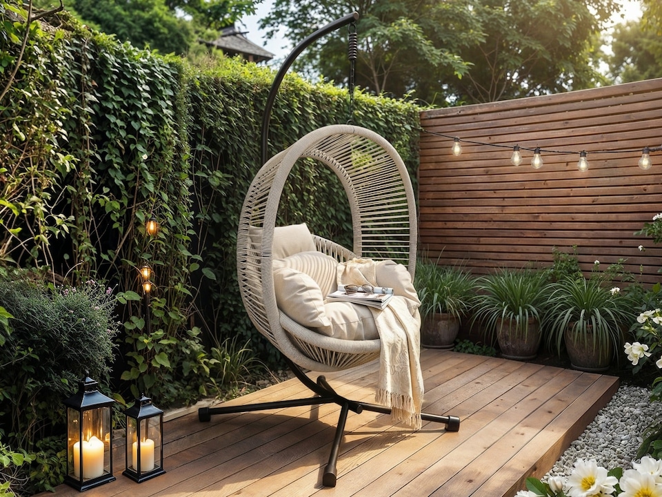 image 1 of SOLACE+CO Lana Garden Egg Chair Light Beige Rattan