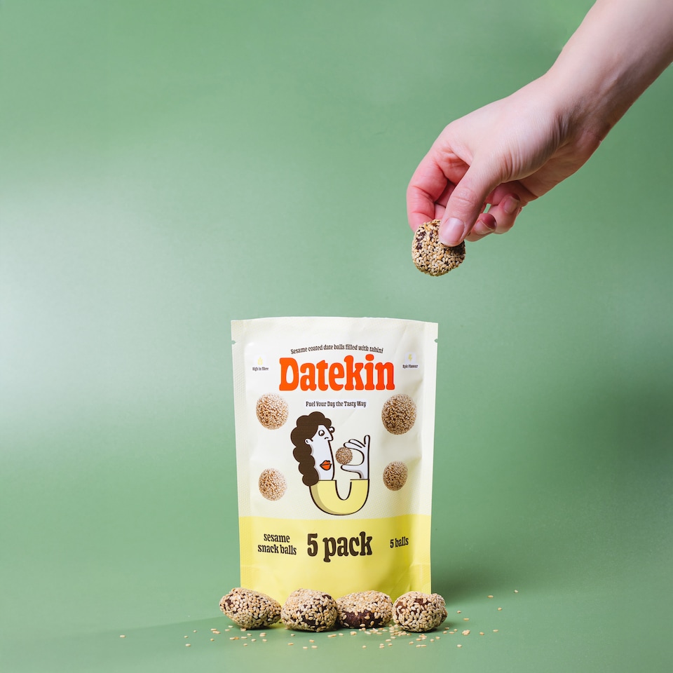 image 1 of Datekin Sesame Coated Date Balls Filled with Tahini (5 x 18g Pack)