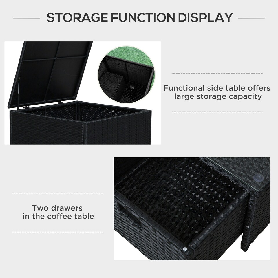 image 1 of Outsunny 4Pcs Patio Rattan Sofa Garden Furniture Set Table w/ Cushions Black