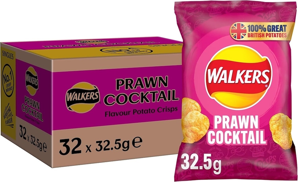 image 1 of Walkers Prawn Cocktail Crisps 32.5g (Case of 32 bags)