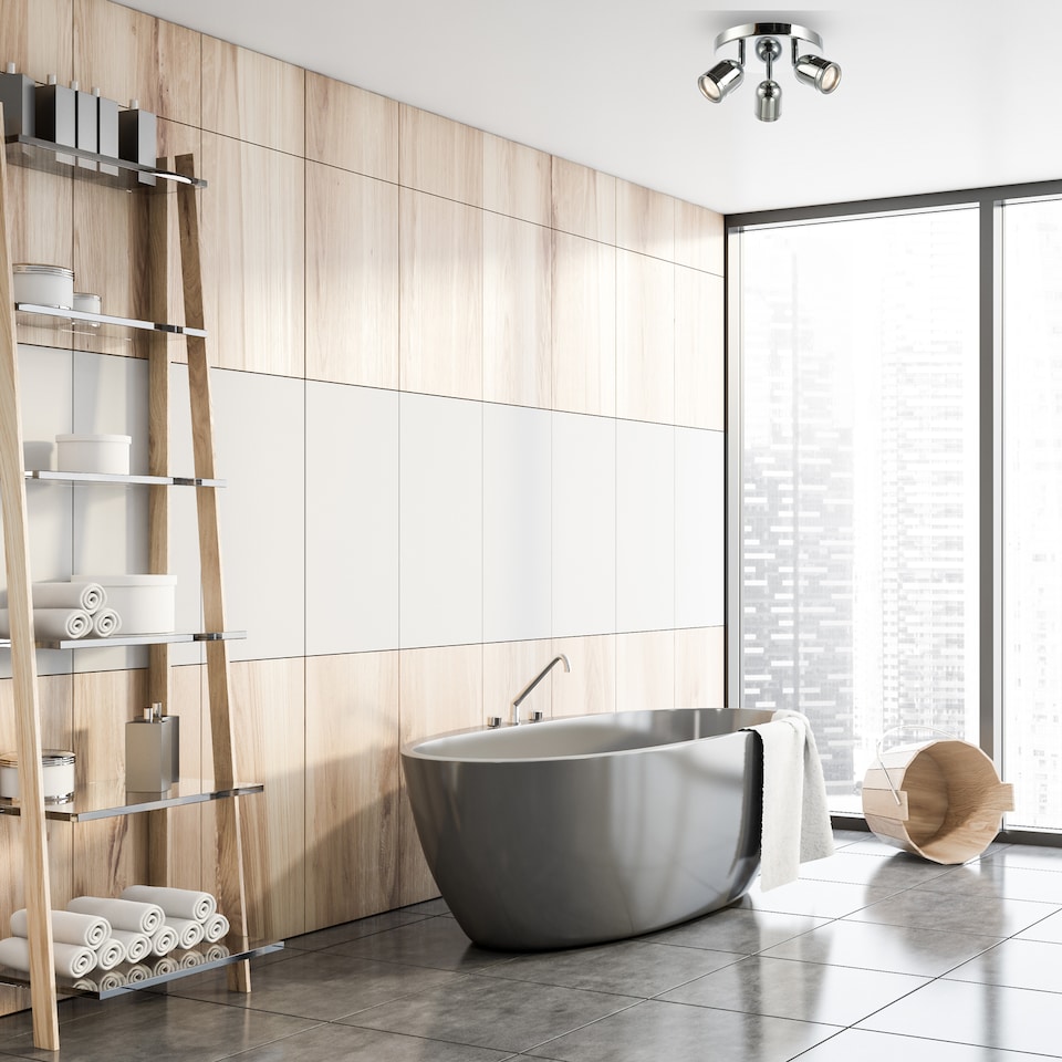 image 1 of Modern Triple Spot IP44 Bathroom Chrome Ceiling Light with Adjustable Heads | Chrome