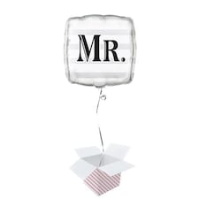 Mr Silver Square Foil Balloon - Inflated Balloon in a Box