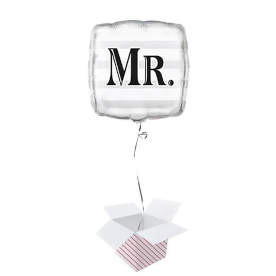Mr Silver Square Foil Balloon - Inflated Balloon in a Box