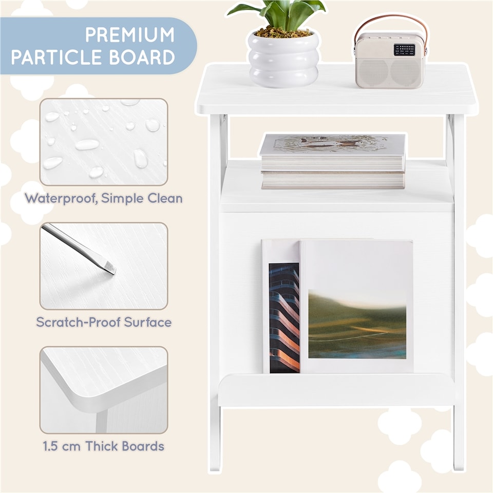 image 1 of Yaheetech Multipurpose Wooden Side Table with Cat Bed | White | One Size