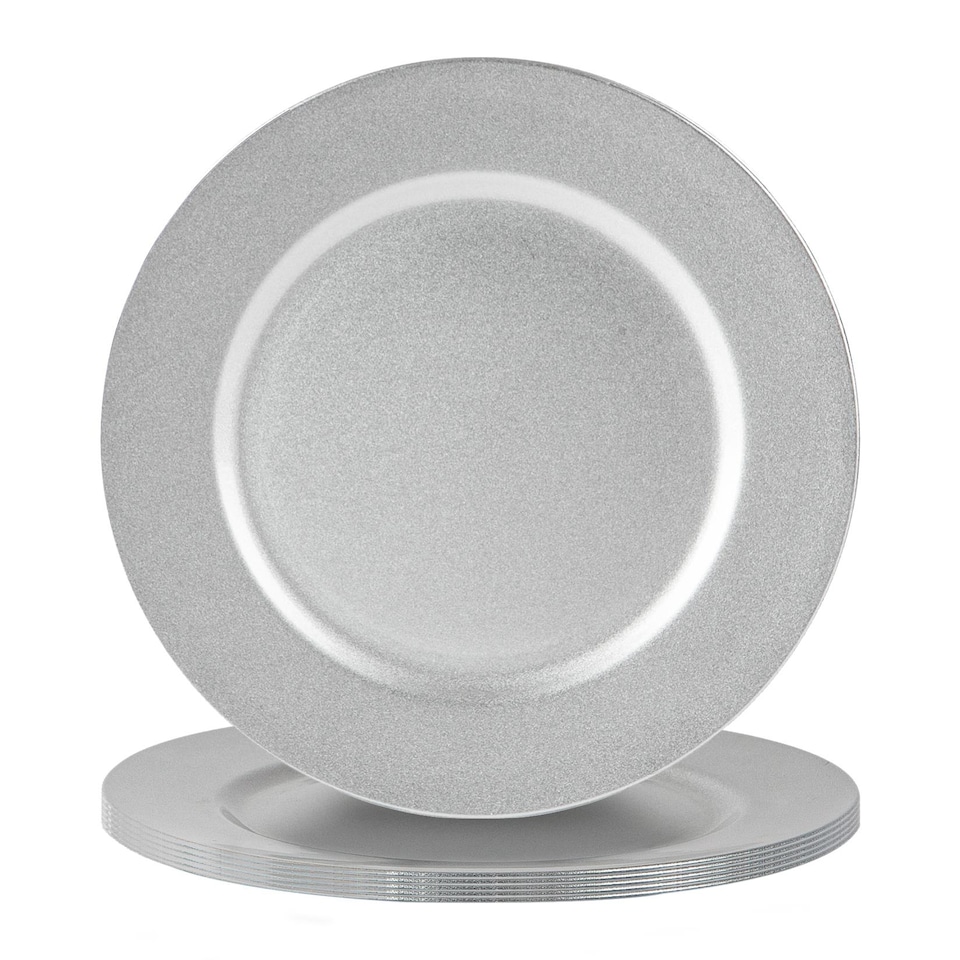 image 1 of Argon Tableware Metallic Charger Plates - 33cm - Silver - Pack of 6 | Silver | Silver