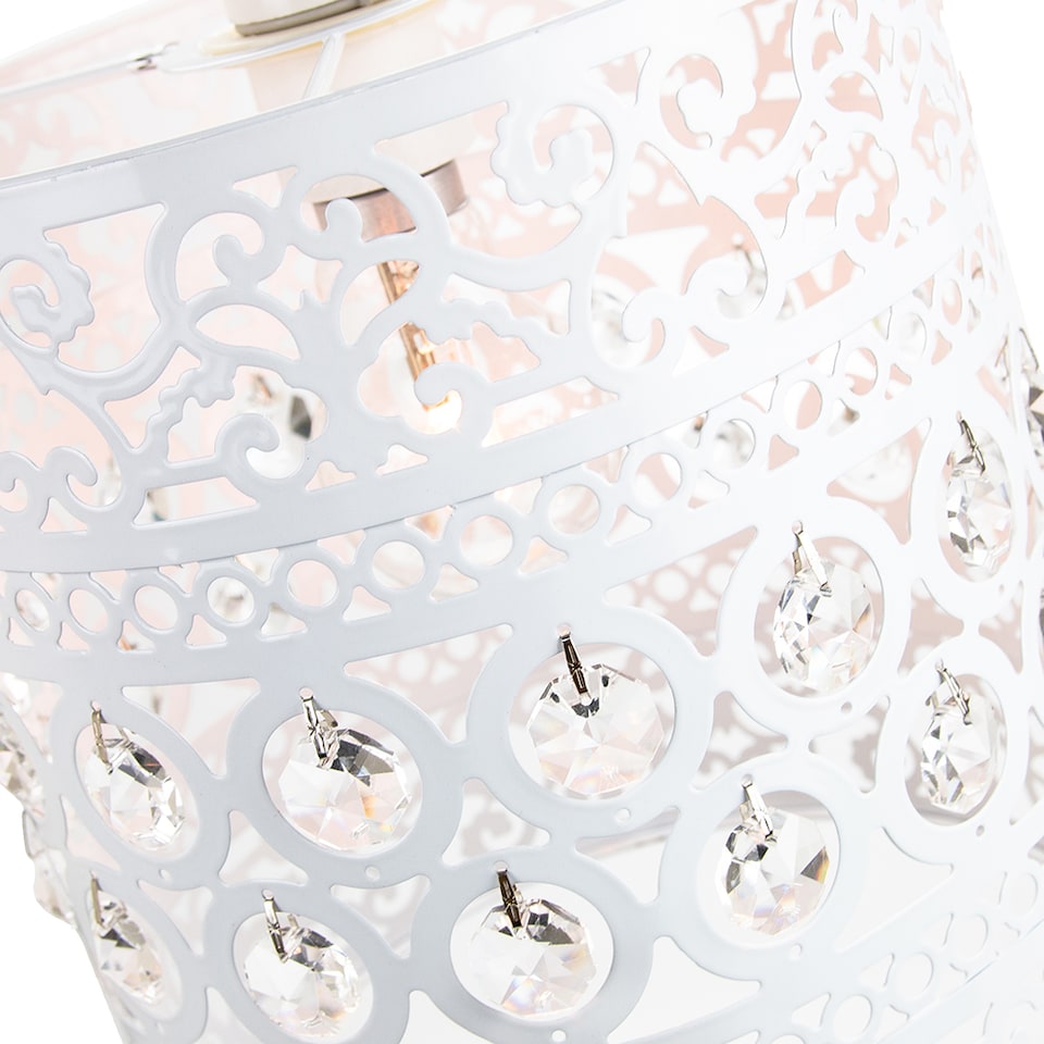 image 1 of Traditional and Ornate White Easy Fit Pendant Shade with Clear Acrylic Droplets | White