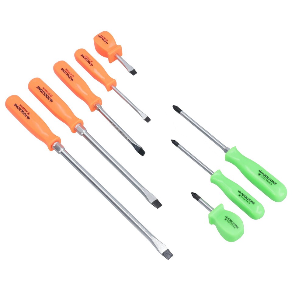 image 1 of Screwdriver set PZ (Pozi) / flat head 8pc mechanics high vis handles TE636