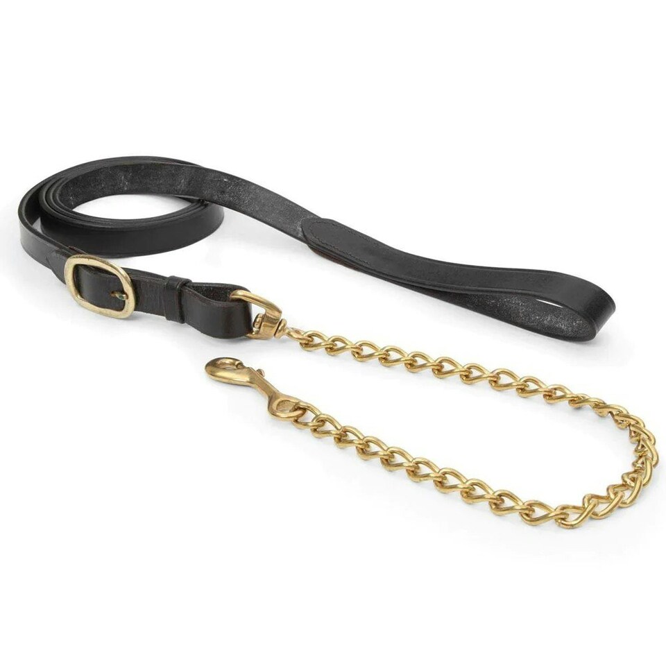 Velociti Chain Strap Leather Horse Lead Rein - Black - One Size